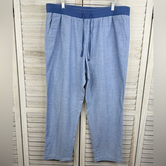 TALBOTS Women's Blue Chambray Lounge Pants Pull On Waist 100% Cotton-16 - Picture 1 of 2
